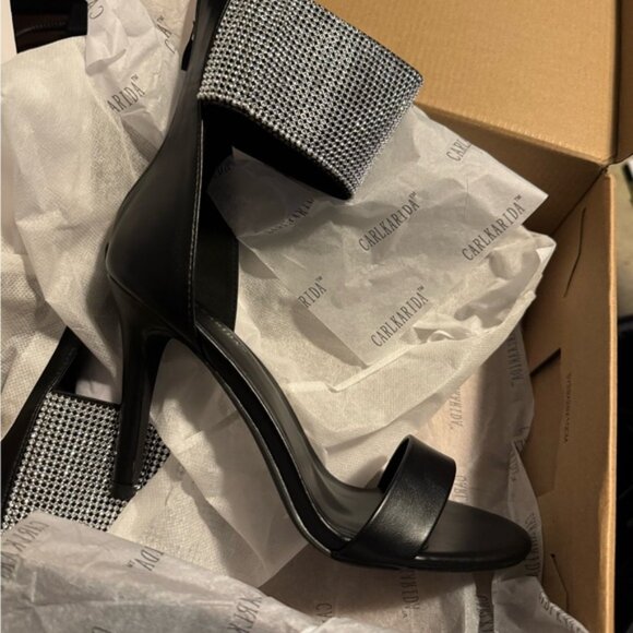 Black and Silver Sparkle Elegant Black High Heel Open Toe - Picture 3 of 6